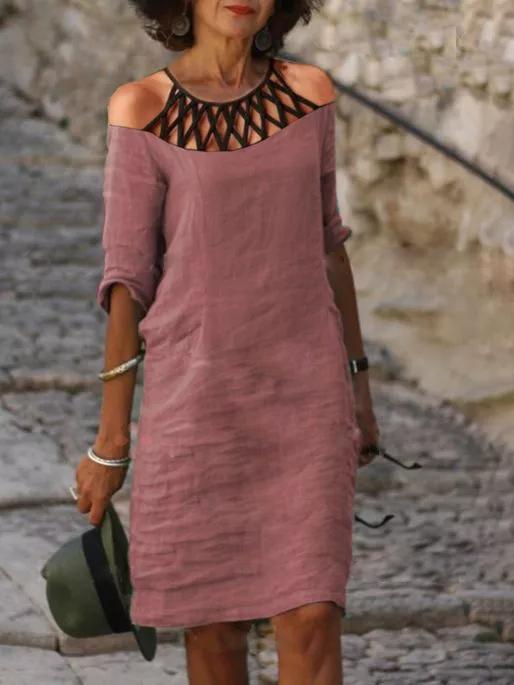 Vacation leisure solid color stitching dress