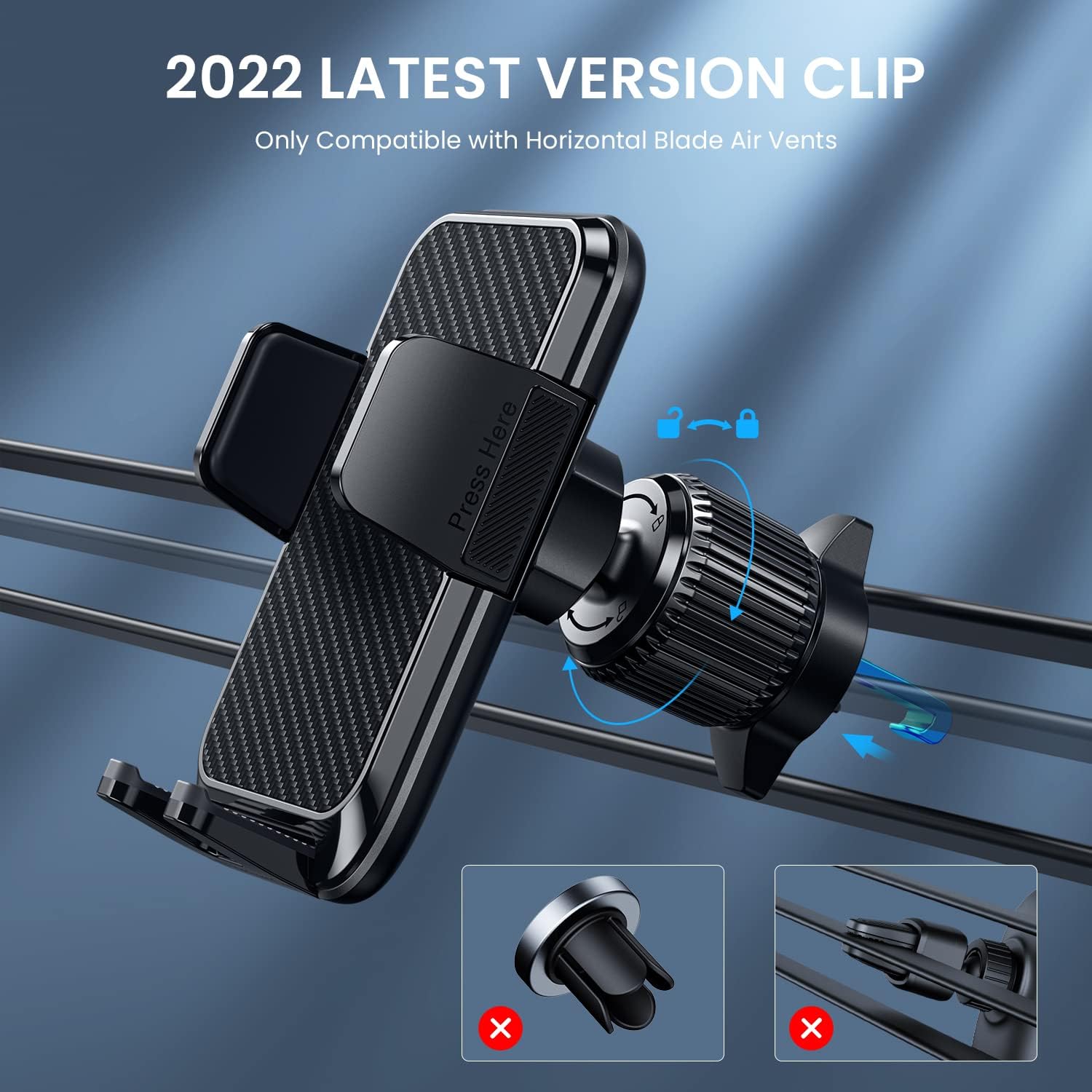 Qifutan Car Phone Holder Mount [Upgraded Metal Hook Clip] Air Vent Cell Phone Holder Car Phone Mount Cradle with Adjustable Vent Clip [Firmly Grip &amp; Never Slip] Fit for All iPhone Android Smartphones