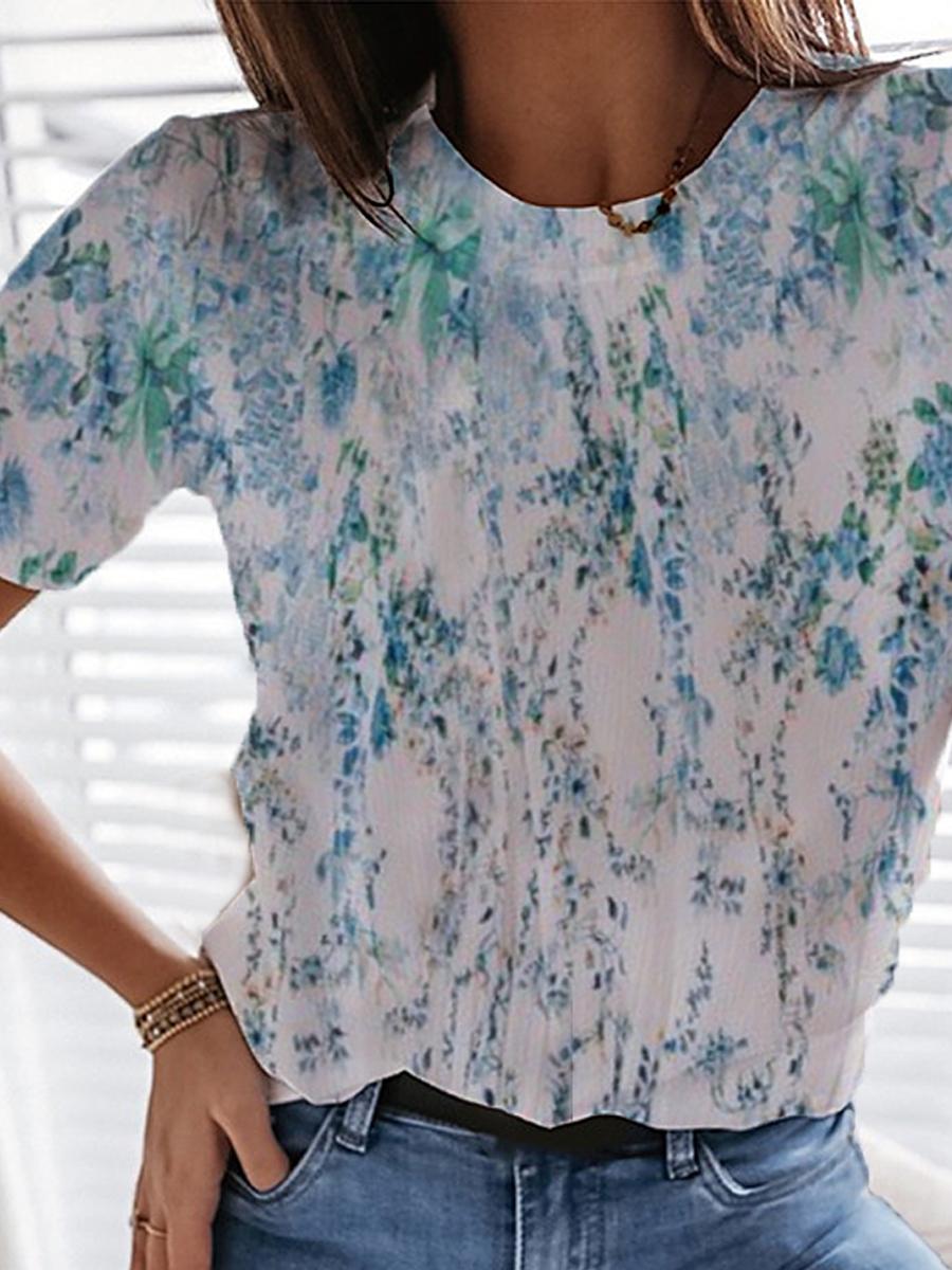 Womens Casual Fashion Floral Print T-shirt