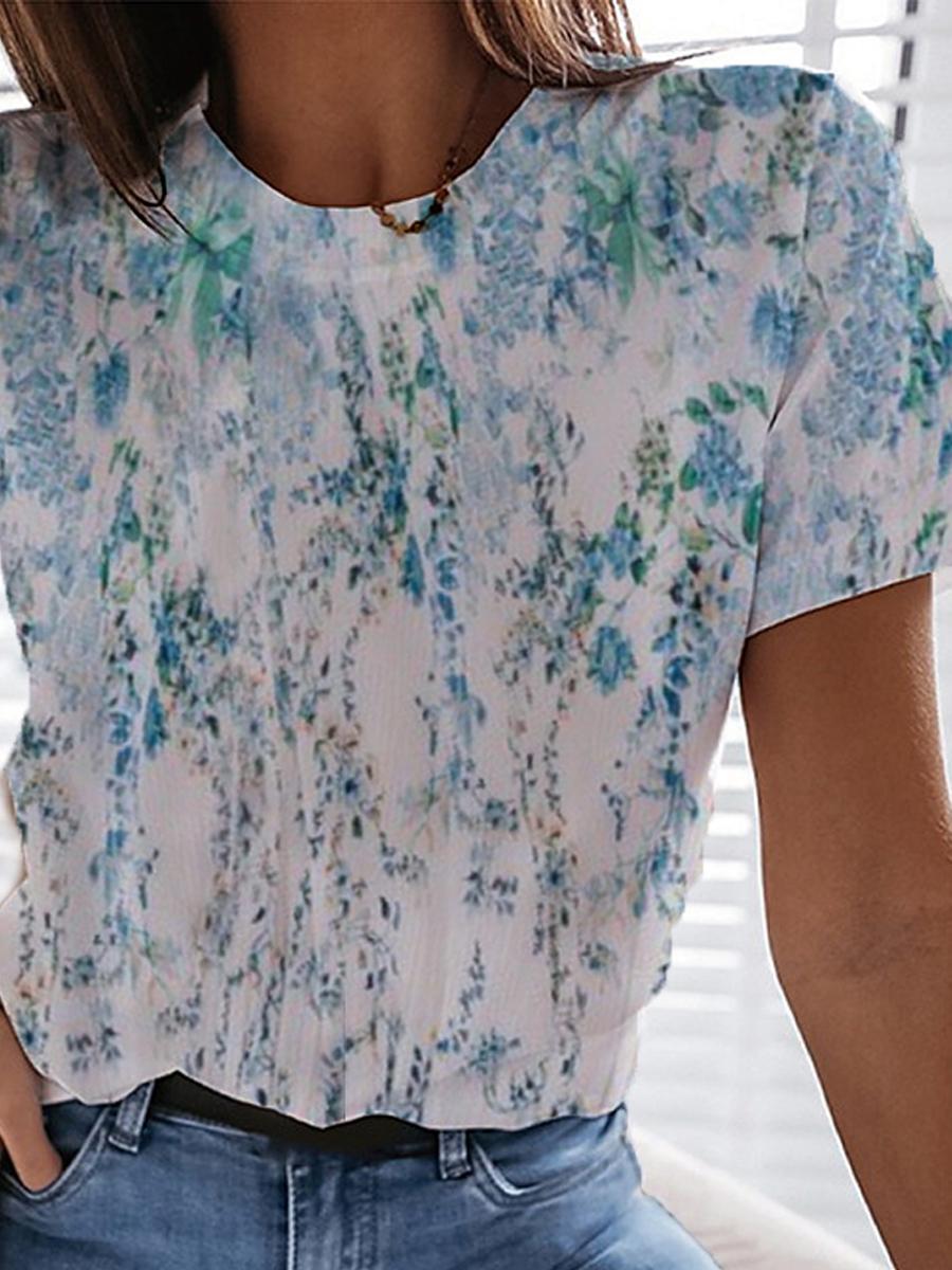Womens Casual Fashion Floral Print T-shirt