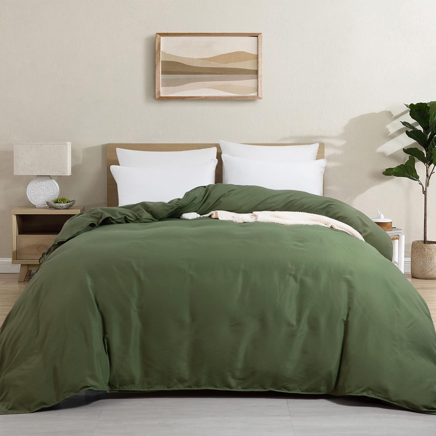 HOMBYS Oversized King Duvet Cover 120 x120 Inch, Ultra Soft Microfiber Olive Green Duvet Cover for All Season with Ziper Closure, 8 Coner Tabs (Olive Green, Oversized King)