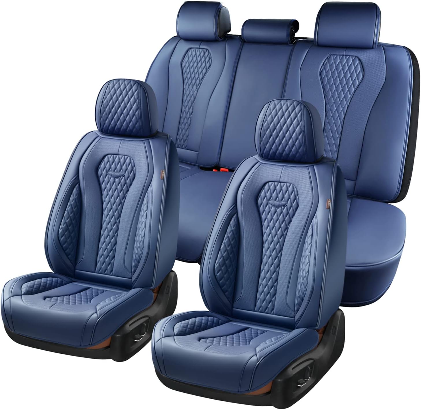 Coverado Leather Seat Covers Full Set, 5 Seats Universal, Waterproof Luxury Leatherette Seat Cushions, Front and Rear Auto Seat Protectors Fit for Most Vehicles Blue