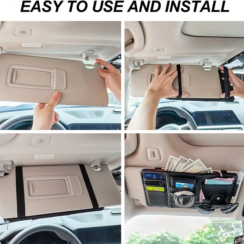 Car Sun Visor Organizer, Car Glasses Clip StoraPocket Sunglasses Holder With Zipper Pocket For Car, Truck, SUV Auto Interior Accessories