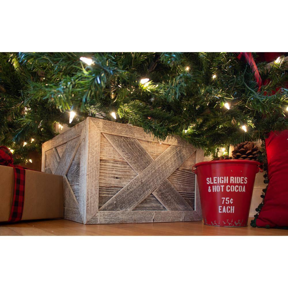 Farmhouse Deluxe 22.5 in. W x 14.5 in. H, 30 in. Dia, White Wash Decorative Christmas Tree Box Collar