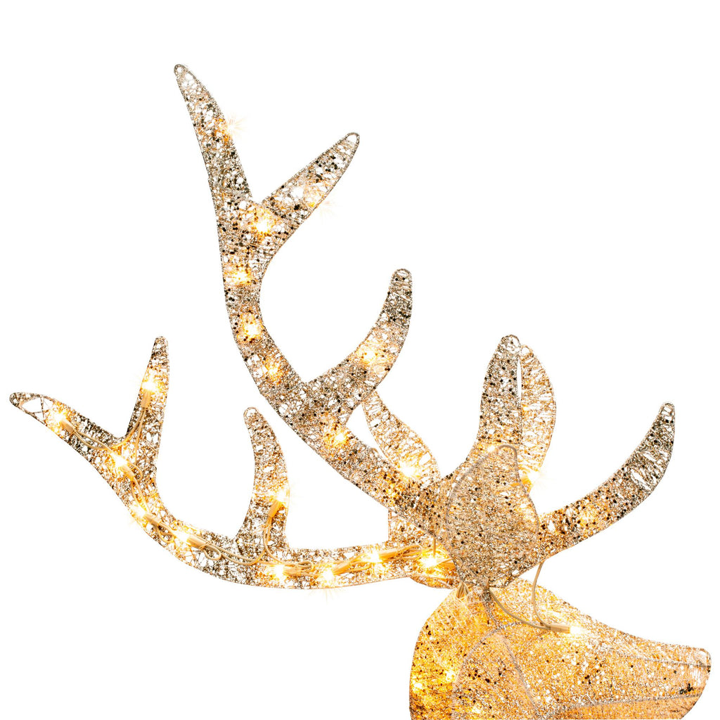 5ft Pre-Lit Reindeer Yard Christmas Decoration, Gold Holiday Deer w/ 150 Lights, Stakes, Zip Ties