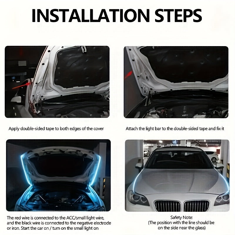 1.5M/70.87in Car LED Hood Light Universal Daytime Running Light Flexible Scan Light Strip Car Decoration Atmosphere Light White Ice Blue Waterproof