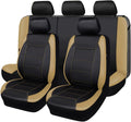 Flying Banner car seat Covers Protects Water Proof Faux Leather Carbon Fiber Front and Rear Bench (Black Beige, Full Set - 8PCS)