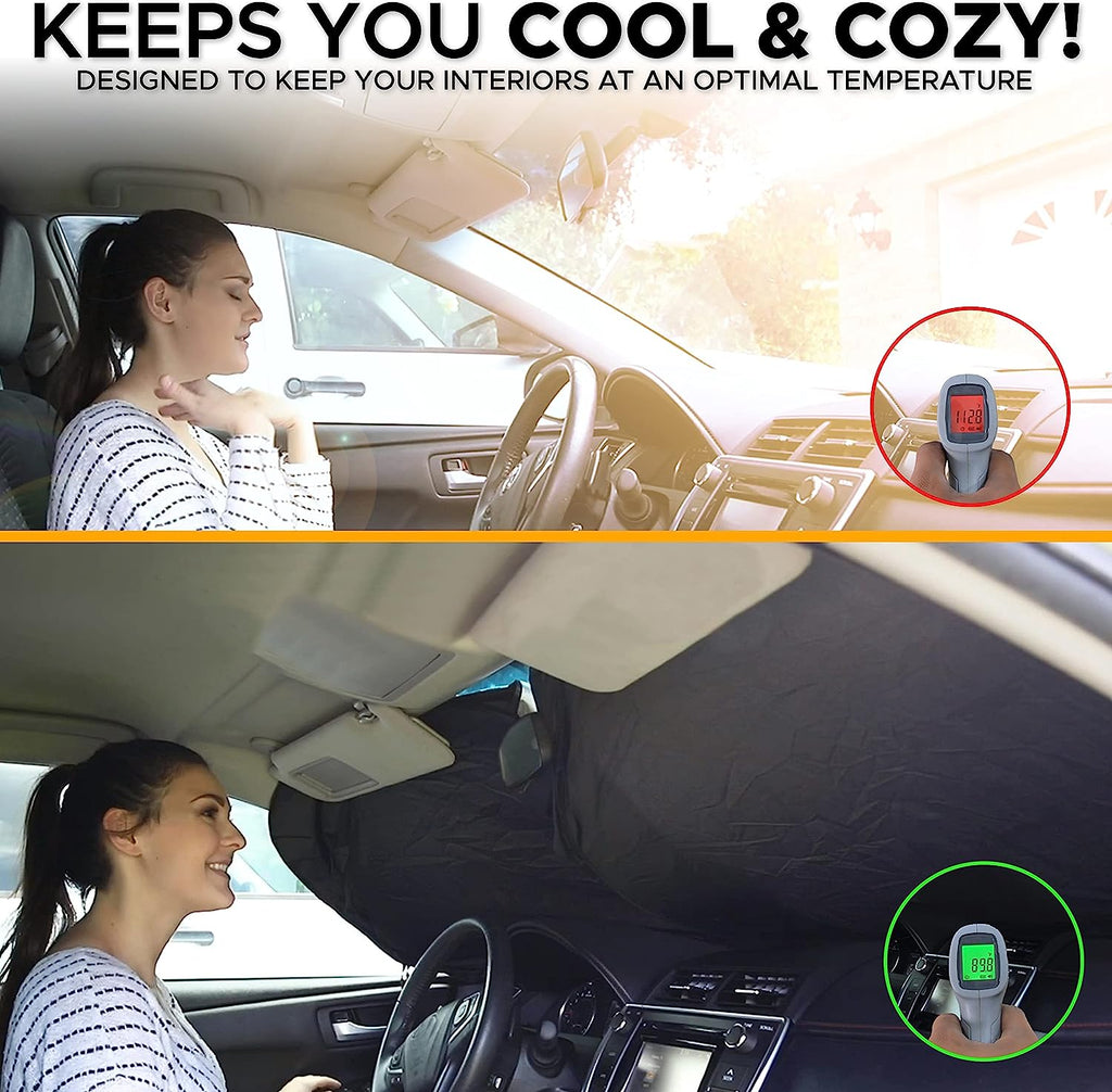 EcoNour Foldable Sunshade for Car Windshield | Dashboard Shield for Your Vehicle | Auto Window Shades for UV Rays and Sun Screen Protection | Suits for Most Sedans, SUVs, and Vans