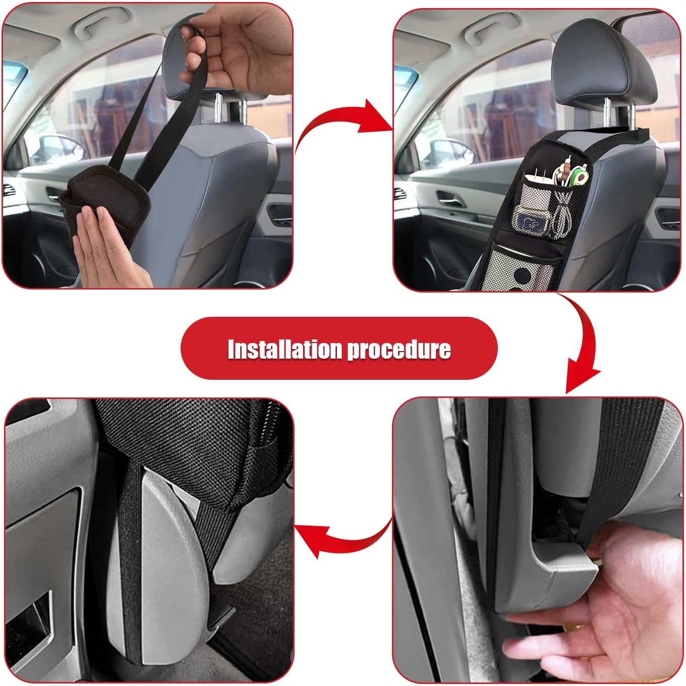 QUICTO Car Seat Storage Hanging Bag, Multi-Pocket Seat Side Organizer, Car Multifunctional Storage Mesh Net Pocket, Can Hold Mobile Phone, Wallet, Glasses, Suitable for Cars, SUVs, Trucks