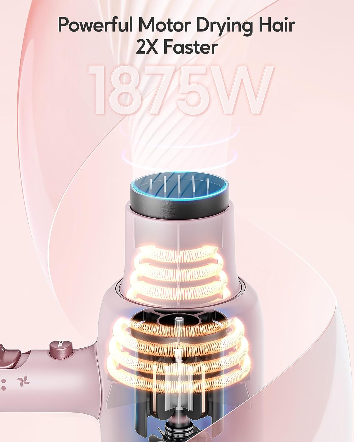 Wavytalk Professional Hair Dryer with Diffuser 1875W Power Dryer, Blow Dryer Ionic Hair Dryer for Women with Constant Temperature, Diffuser Hair Dryer Fast Drying &amp;Low Noise, Millennial Pink