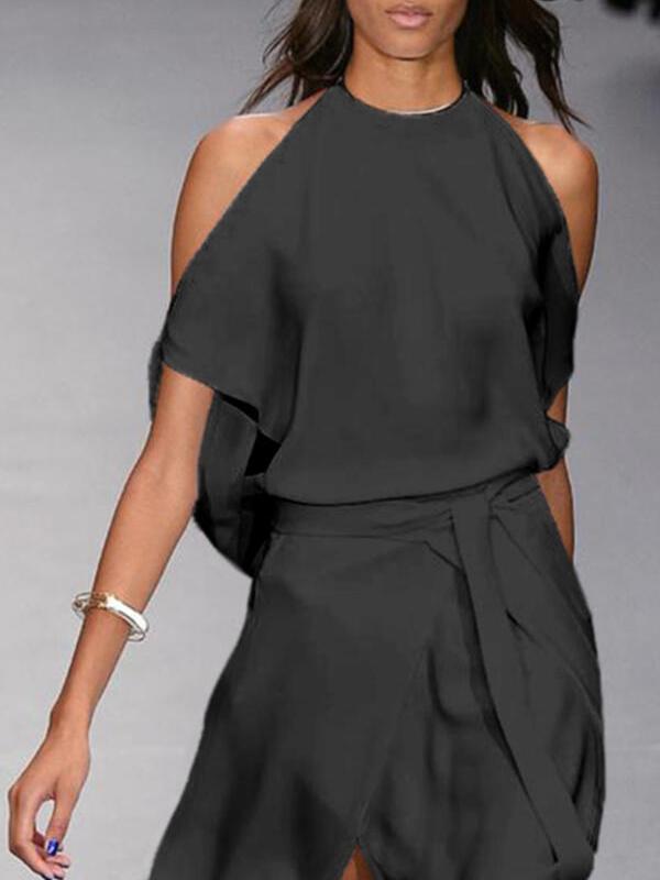 Fashion solid color strapless dress