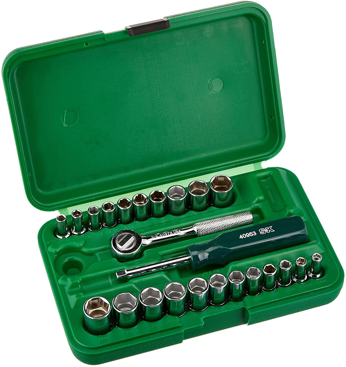 SK Hand Tool 91824 1/4-Inch Drive Semi-Deep Socket Set, 24-Piece