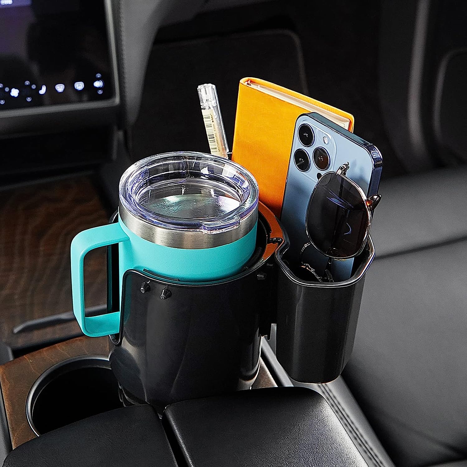JoyTutus Cup Holder Expander with Storage Box for Car, Large Cup Holder Adapt Most Regular Cup Holder 18-40oz, fit in 2.75-3.25inch Car Holder, with Attached Organizer