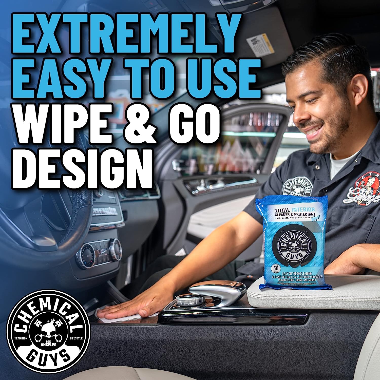 Chemical Guys PMWSPI22050 Total Interior Cleaner &amp; Protectant Wipes Mega 50 Pack, Safe for Cars, Trucks, SUVs, Jeeps, Motorcycles, RVs &amp; More ( 50 Ct)