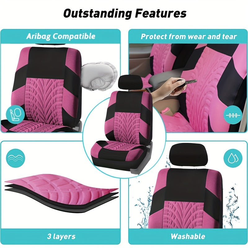 Car Seat Covers, Polyester Full Set Universal Seat Protector Decoration Thick Foam (1bag Of Metal Hooks Put In One Of The Headrest Covers）