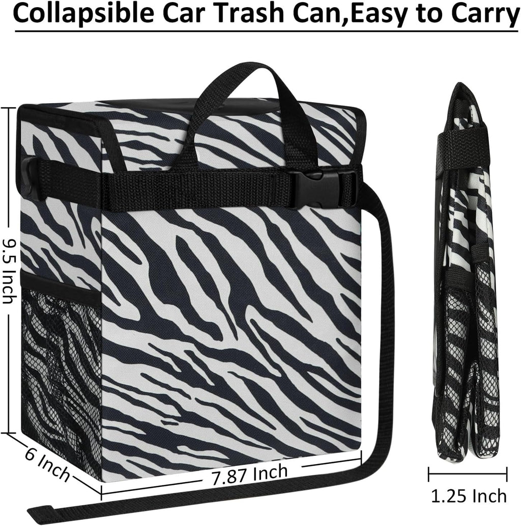 ELONGRIVER Car Trash Can Bin for Car Back Seat Leak Proof, Cute Car Trash Bag Hanging, Vehicle Trash Can for SUV Truck Van, Automotive Car Garbage Cans Front Seat Zebra