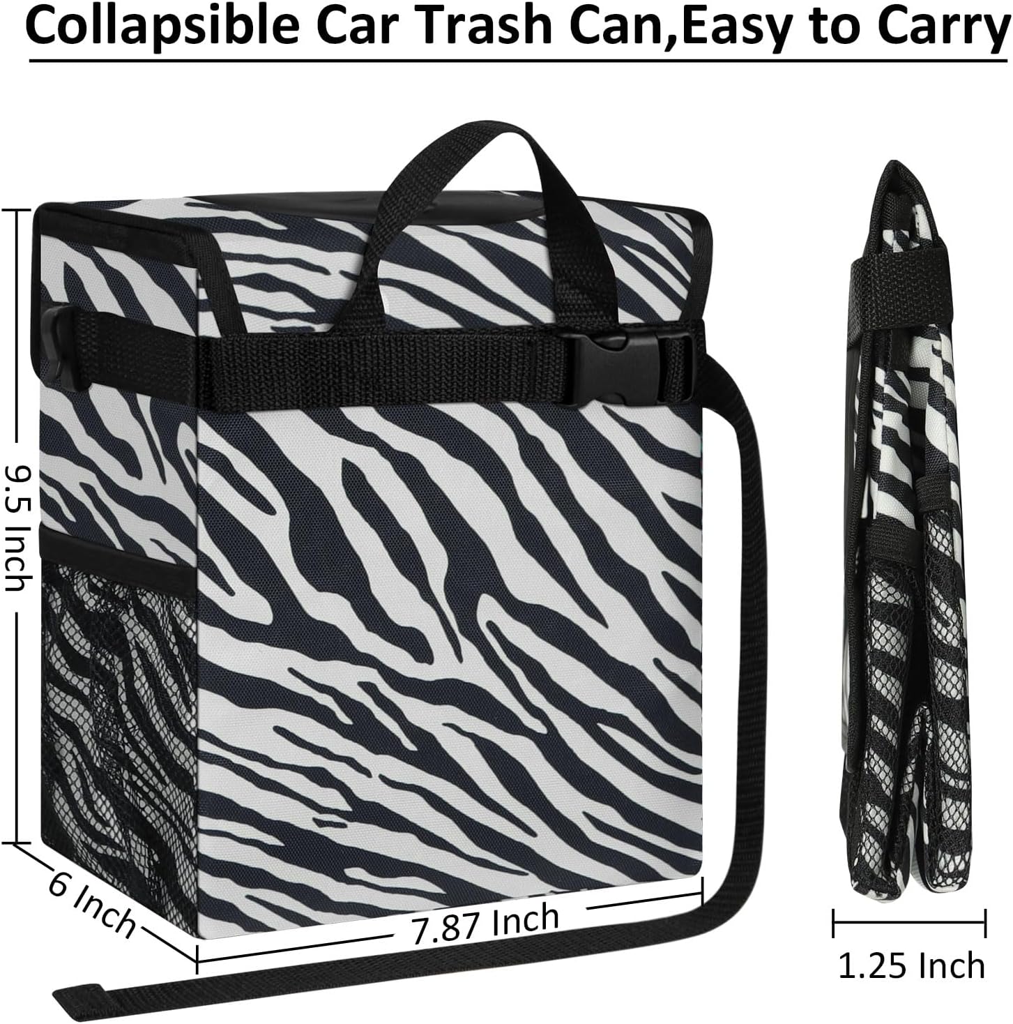 ELONGRIVER Car Trash Can Bin for Car Back Seat Leak Proof, Cute Car Trash Bag Hanging, Vehicle Trash Can for SUV Truck Van, Automotive Car Garbage Cans Front Seat Zebra
