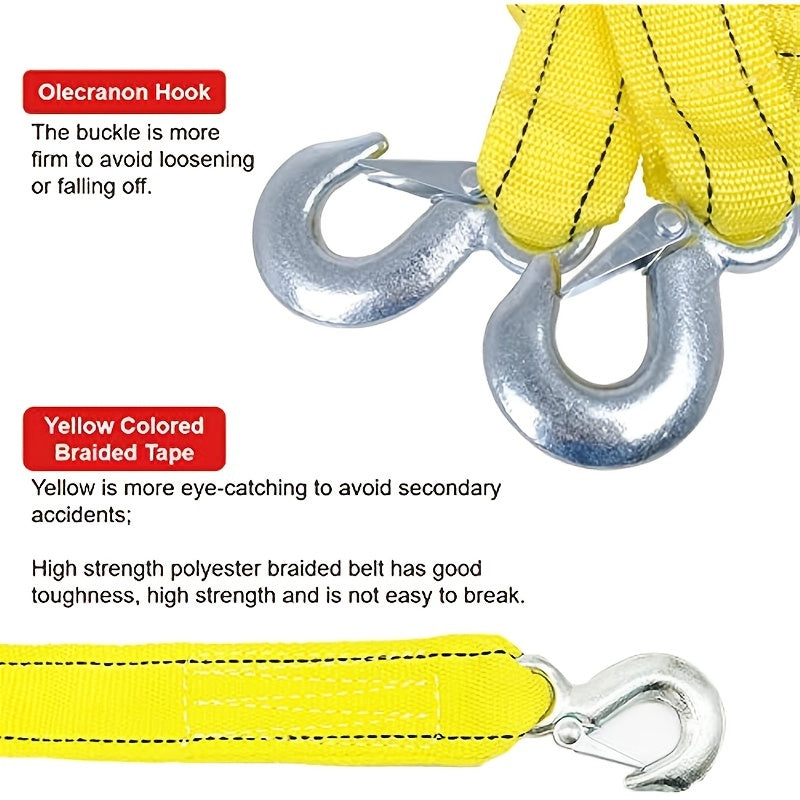 4M Heavy Duty 5 Ton Towing Rope, Break Strength Nylon Recovery Strap With StoraBag For Vehicle Emergency Recovery