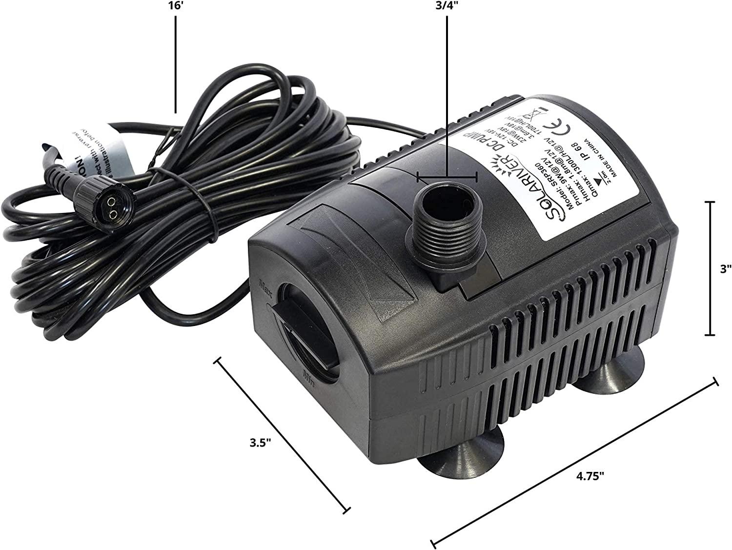 Solariver Solar Water Pump Kit - 360+GPH Submersible Pump with Adjustable Flow, 20 Watt Solar Panel for Sun Powered Fountain, Pond Aeration, Hydroponics, Aquaculture (No Battery Backup)