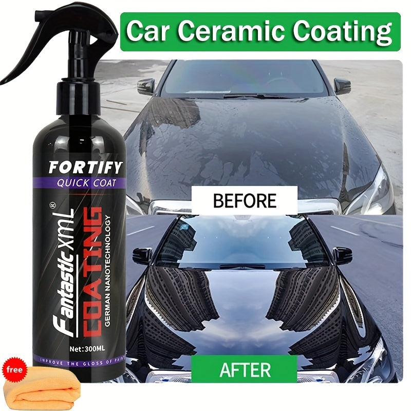 10.14oz Ceramic Coating Fortify Car Wax Polish Spray - Waterless Wash &amp; Wax Hydrophobic Top Coat Polish &amp; Polymer Paint Sealant Detail Protection