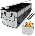 Simniam Car Trunk Organizer with Insulated Grocery Bag- 92L High Capacity Car Storage Box, with 4 Compartments, Reflective Strip, Cover, for Auto, SUV, Truck, Minivan