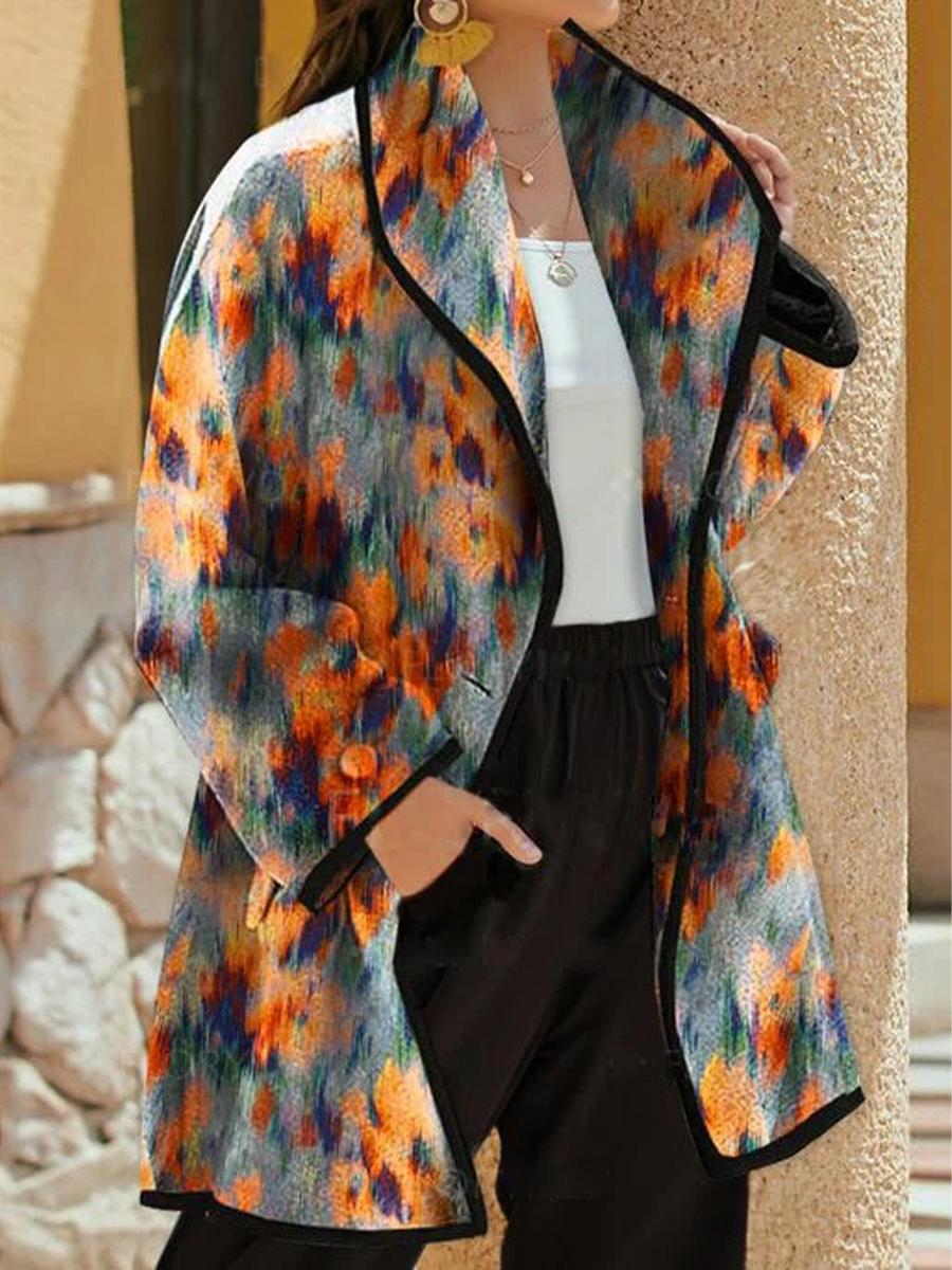 Casual Print Neckless Long Sleeves Jacket