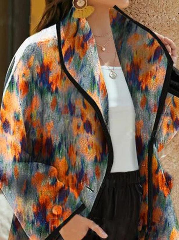 Casual Print Neckless Long Sleeves Jacket