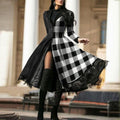 Fashion All-match Print Stitching Woolen Coat