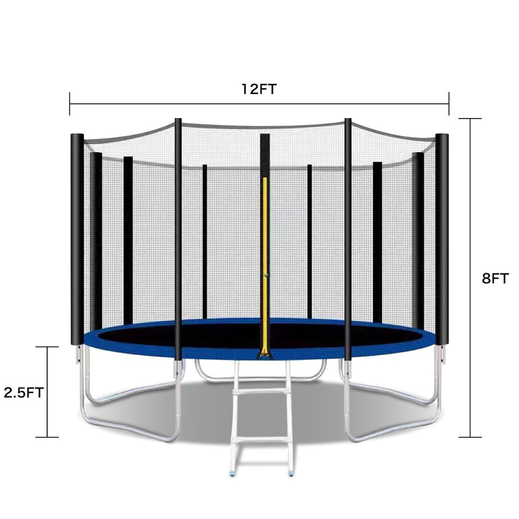 Abcnature 12 ft Trampoline with Safe Enclosure Net 400 lbs Capacity for 4-5 Kids Fitness Trampoline with Waterproof Jump Mat Ladder,LarTrampoline with Basketball Hoop
