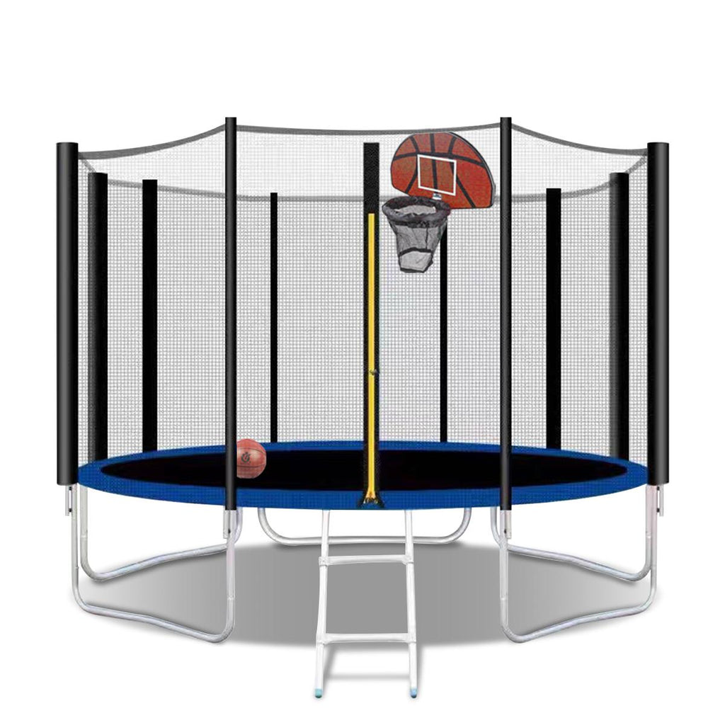 Abcnature 12 ft Trampoline with Safe Enclosure Net 400 lbs Capacity for 4-5 Kids Fitness Trampoline with Waterproof Jump Mat Ladder,LarTrampoline with Basketball Hoop