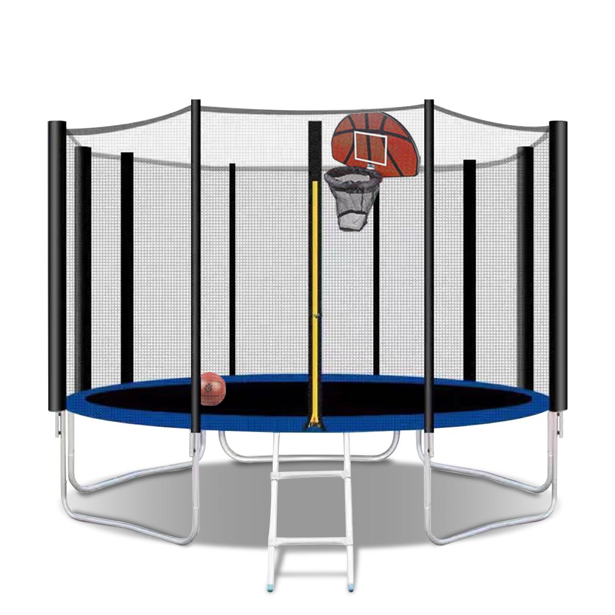 Abcnature 12 ft Trampoline with Safe Enclosure Net 400 lbs Capacity for 4-5 Kids Fitness Trampoline with Waterproof Jump Mat Ladder,LarTrampoline with Basketball Hoop