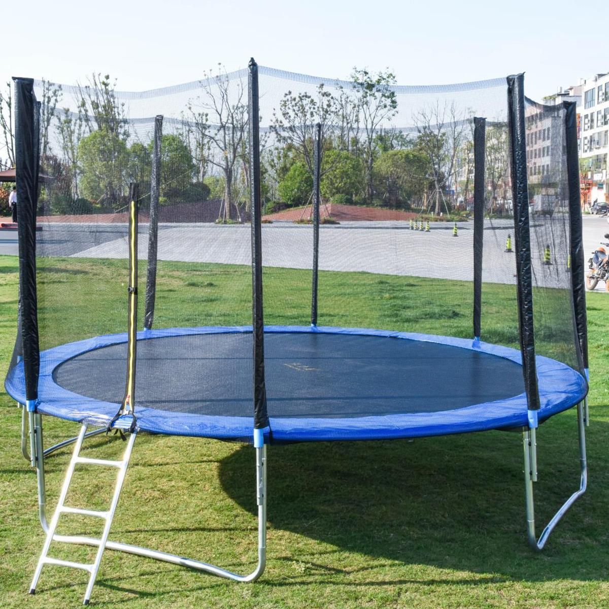 Abcnature 12 ft Trampoline with Safe Enclosure Net 400 lbs Capacity for 4-5 Kids Fitness Trampoline with Waterproof Jump Mat Ladder,LarTrampoline with Basketball Hoop
