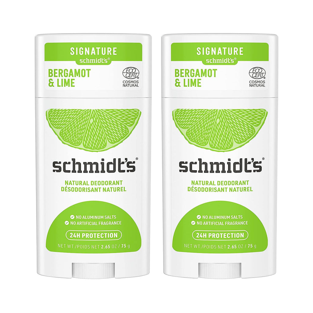 Schmidt's Aluminum Free Natural Deodorant For Women And Men, Bergamot &amp; Lime With 24 Hour Odor Protection, Certified Cruelty Free, Vegan Deodorant, 2.65oz 2 Pack