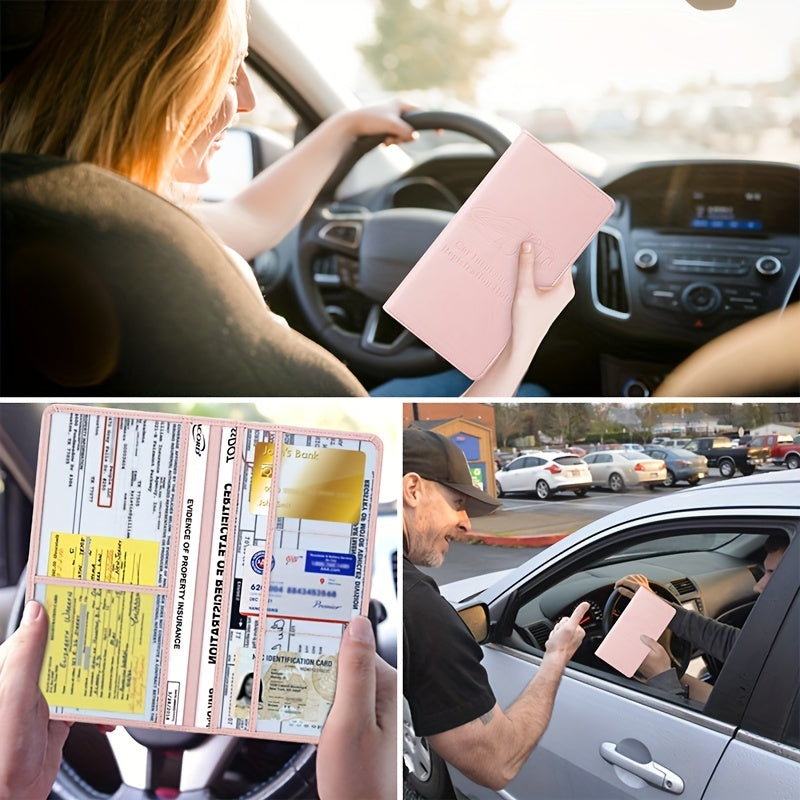 Car Registration &amp; Insurance Card Holder For Women And Men, Auto Glove Box Organizer Document Wallet Faux Leather Manual Folder