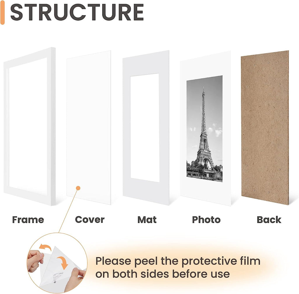 upsimples 16x20 Picture Frame Set of 5, Display Pictures 11x14 with Mat or 16x20 Without Mat,Wall Gallery Poster Frames,White