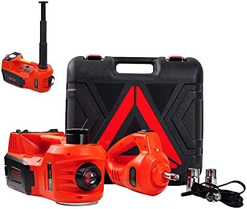 ROGTZ Electric Hydraulic Car Jack Kit with Impact Wrench and Tire Inflator Pump, 5 Ton 12V Car Jack Hydraulic Car for SUV Sedans Tire Chanwith LED Light(Red)