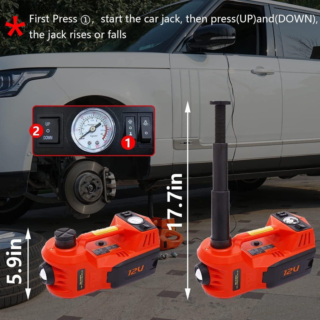 ROGTZ Electric Hydraulic Car Jack Kit with Impact Wrench and Tire Inflator Pump, 5 Ton 12V Car Jack Hydraulic Car for SUV Sedans Tire Chanwith LED Light(Red)