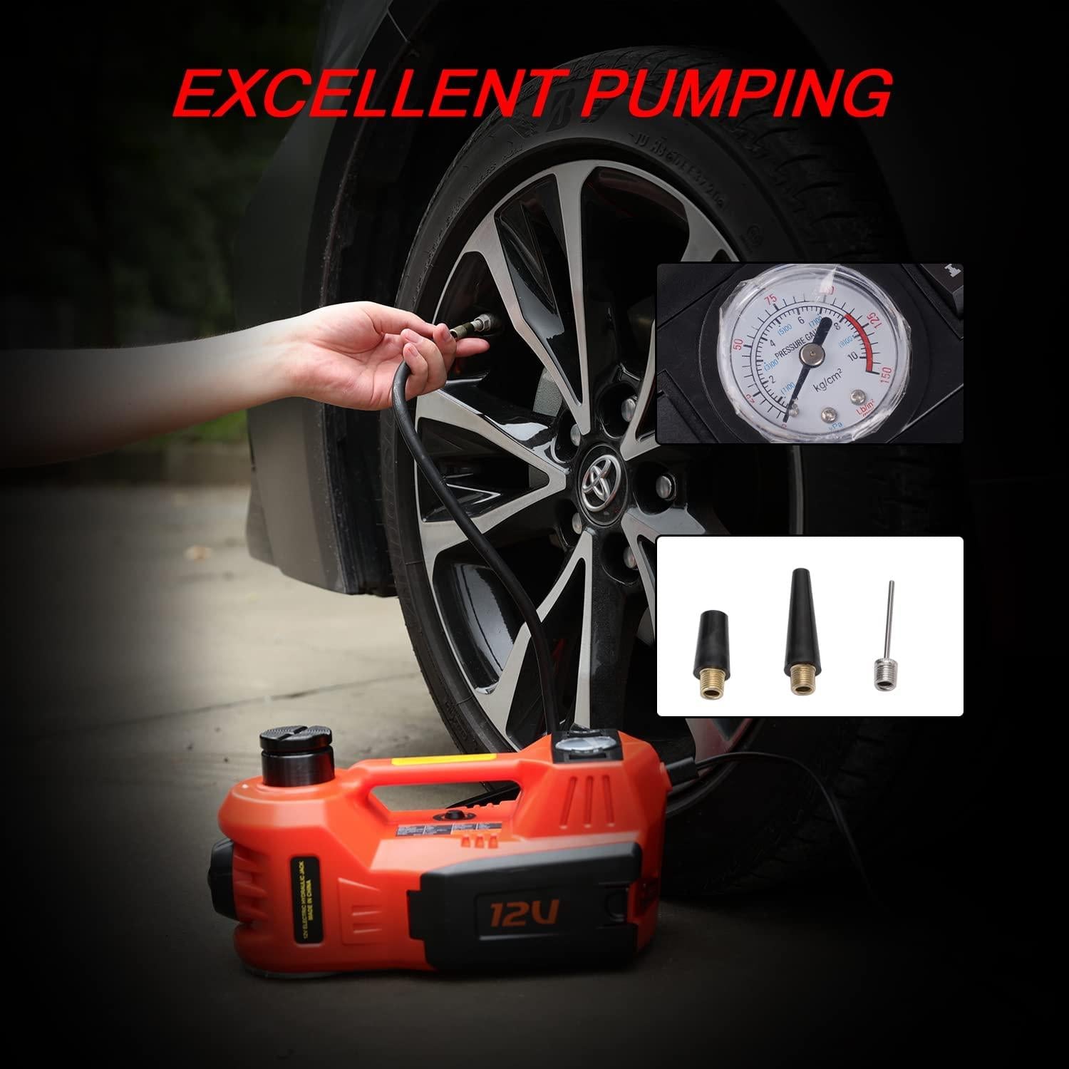 ROGTZ Electric Hydraulic Car Jack Kit with Impact Wrench and Tire Inflator Pump, 5 Ton 12V Car Jack Hydraulic Car for SUV Sedans Tire Chanwith LED Light(Red)