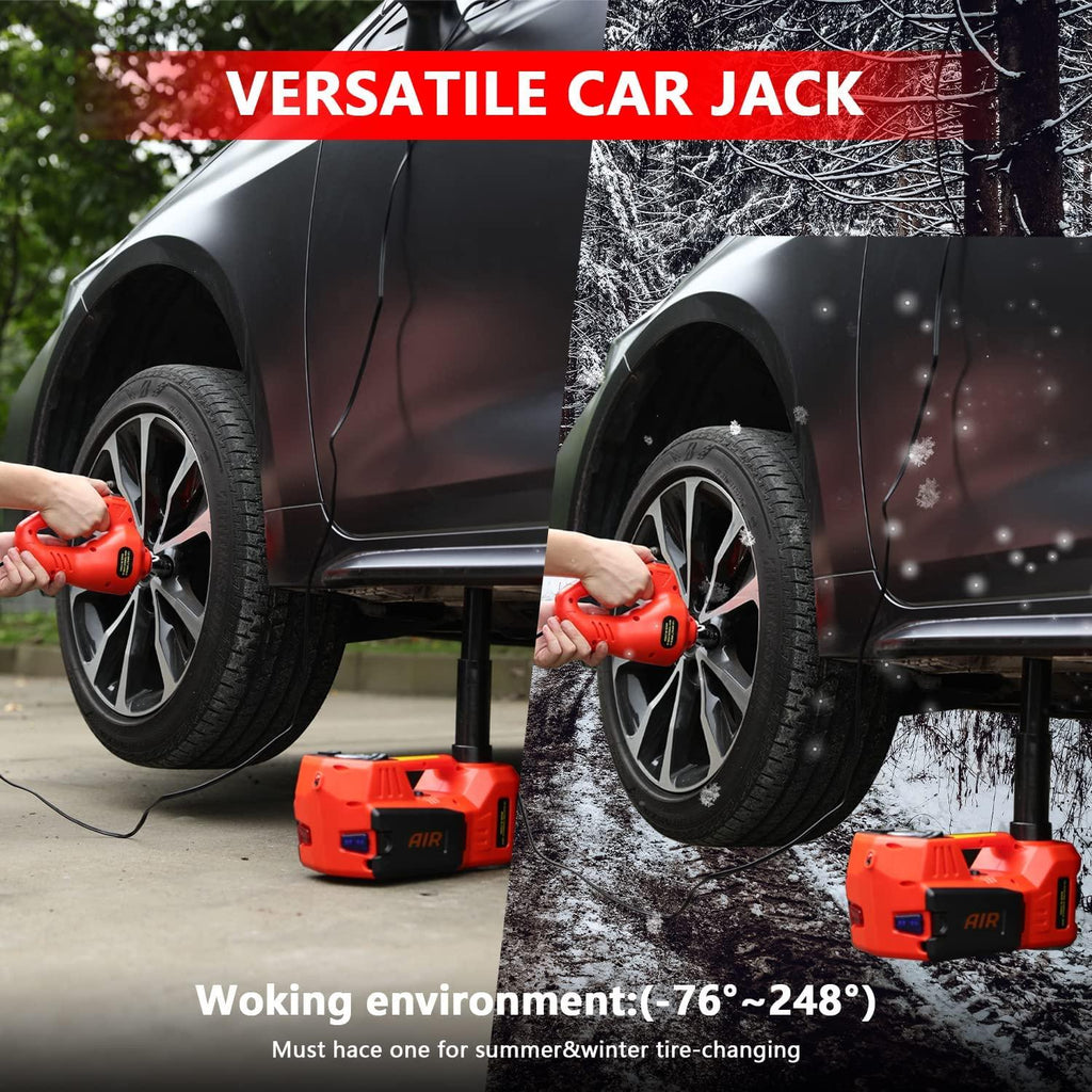 ROGTZ Electric Hydraulic Car Jack Kit with Impact Wrench and Tire Inflator Pump, 5 Ton 12V Car Jack Hydraulic Car for SUV Sedans Tire Chanwith LED Light(Red)
