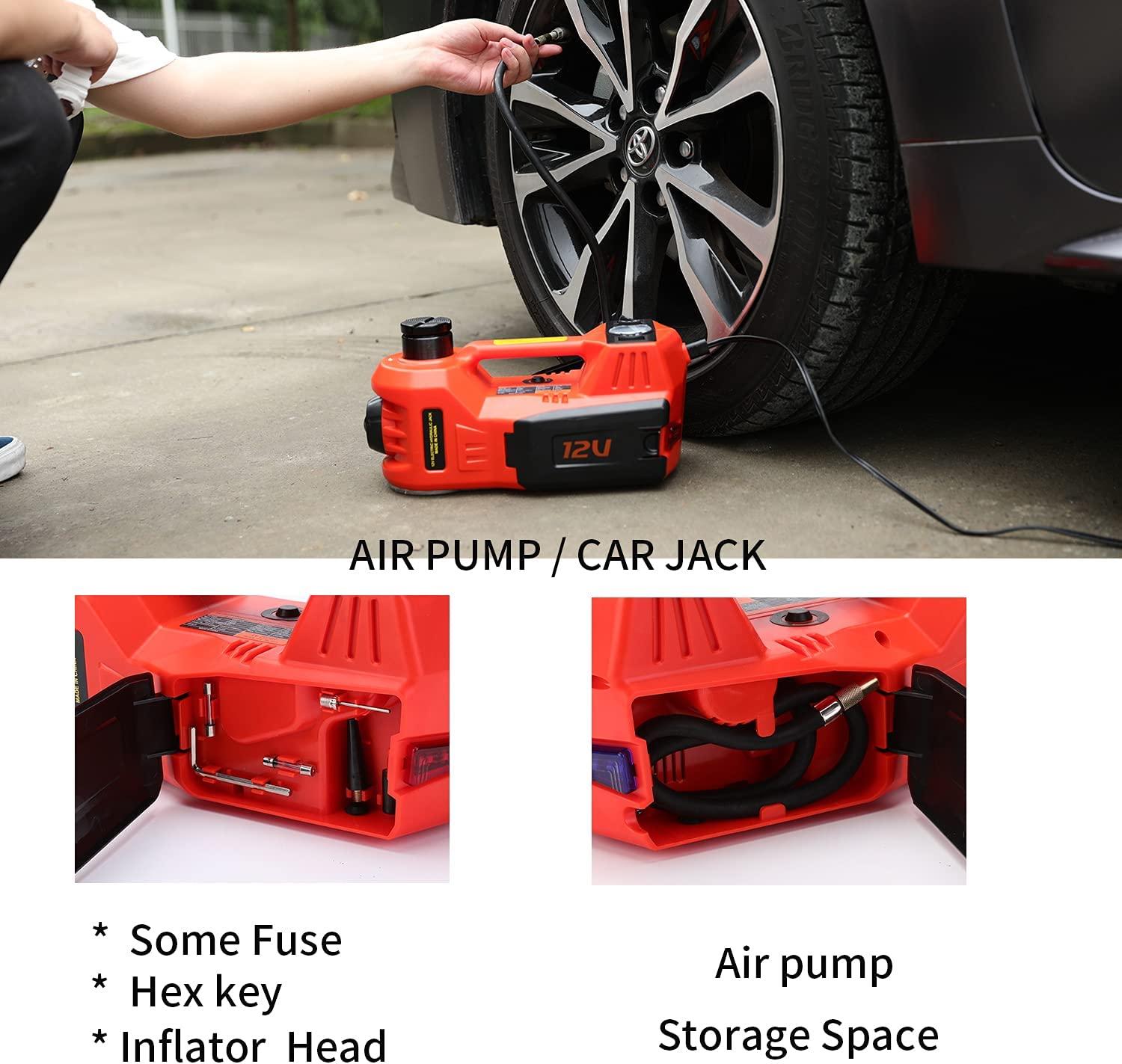ROGTZ Electric Hydraulic Car Jack Kit with Impact Wrench and Tire Inflator Pump, 5 Ton 12V Car Jack Hydraulic Car for SUV Sedans Tire Chanwith LED Light(Red)
