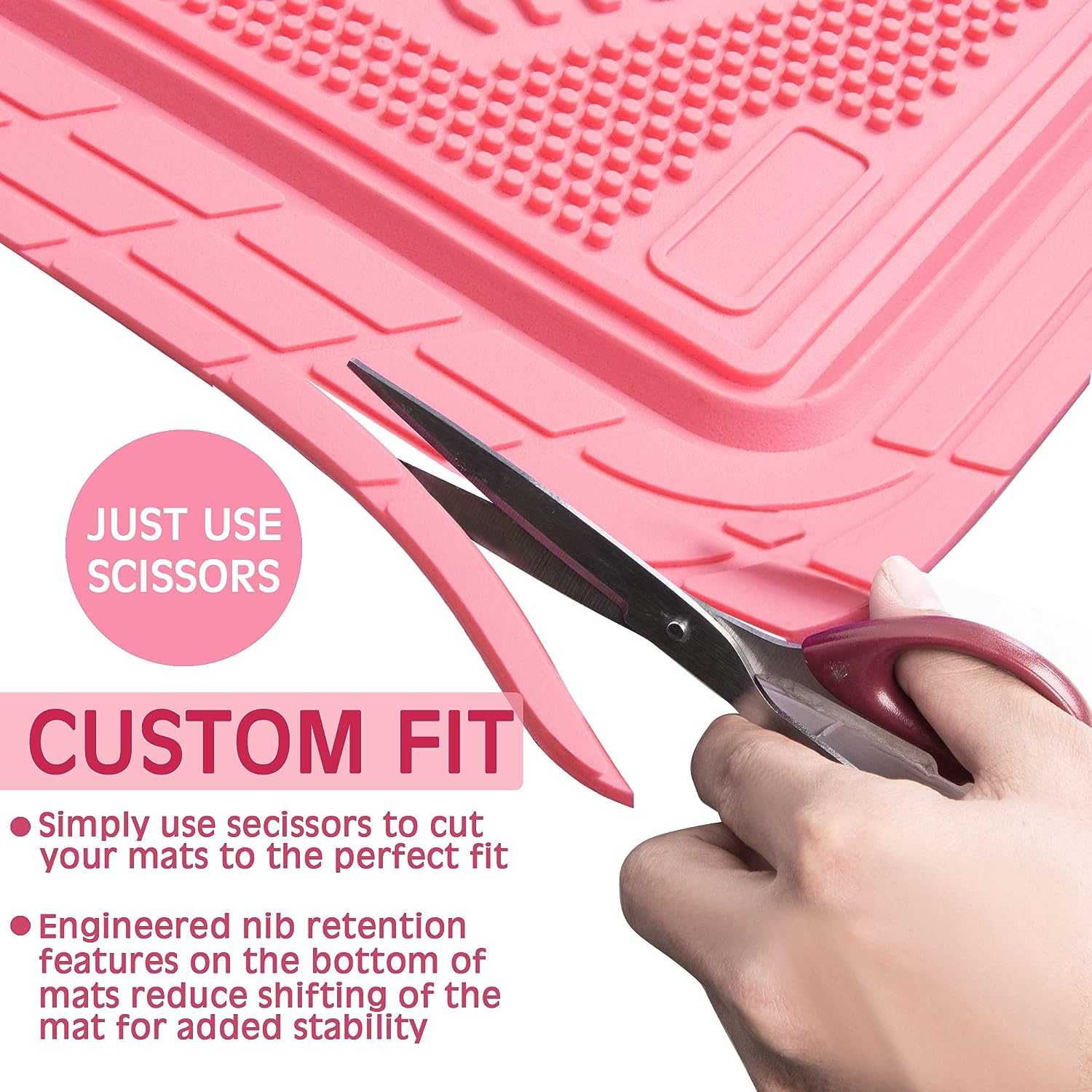 CAR PASS Heavy Duty Rubber Floor Mats Pink 4-Piece Car Mat Set - Universal Waterproof Floor Mats for Car SUV Truck, Durable All-Weather Mats，Car Mats for Women,Girly(All Pink)