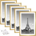 upsimples 12x18 Picture Frame Set of 5,Display Pictures 11x17 with Mat or 12x18 Without Mat, Wall Gallery Photo Frames,Gold