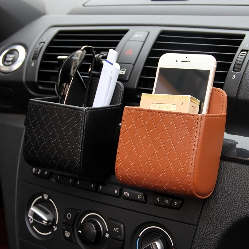 Car Air Vent Hanging StoraBox Mobile Phone Bag PU Leather Car Mobile Phone Holder Car Interior Accessories