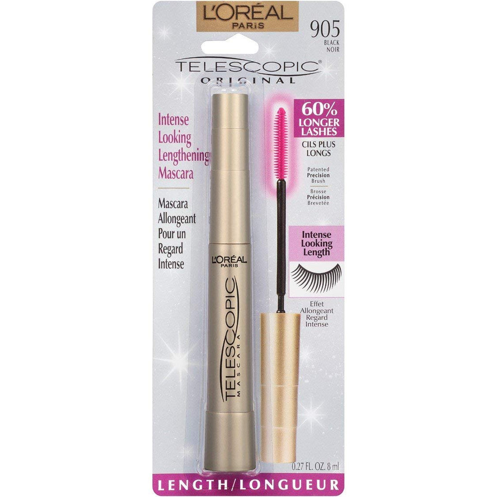L'Oreal Paris Makeup Telescopic Original Lengthening Mascara, Blackest Black, 0.27 Fl Oz (Pack of 2)