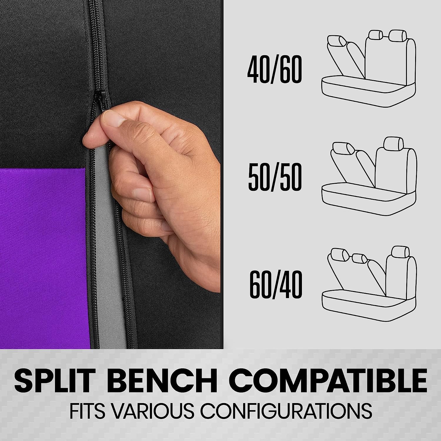BDK PolyPro Car Seat Covers Full Set in Purple on Black – Front and Rear Split Bench Seat Covers for Cars, Easy to Install Car Seat Cover Set, Car Accessories for Auto Trucks Van SUV