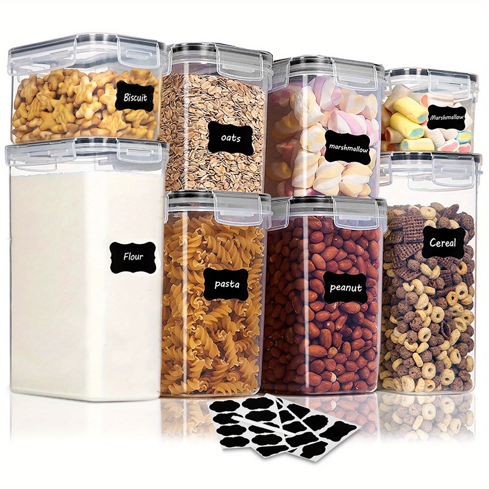 4/8/10pcs Airtight Food StoraContainers Set With Lids,BPA Plastic Kitchen And Pantry Organization Canisters For Cereal Flour,Sugar,with Labels