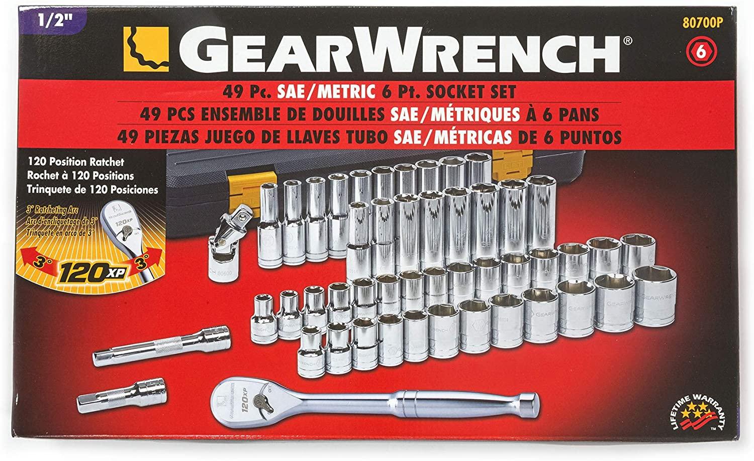 GEARWRENCH 49 Pc. 1/2" Drive 6 Pt. 120XP Mechanics Tool Set, Standard & Deep, SAE/Metric - 80700P