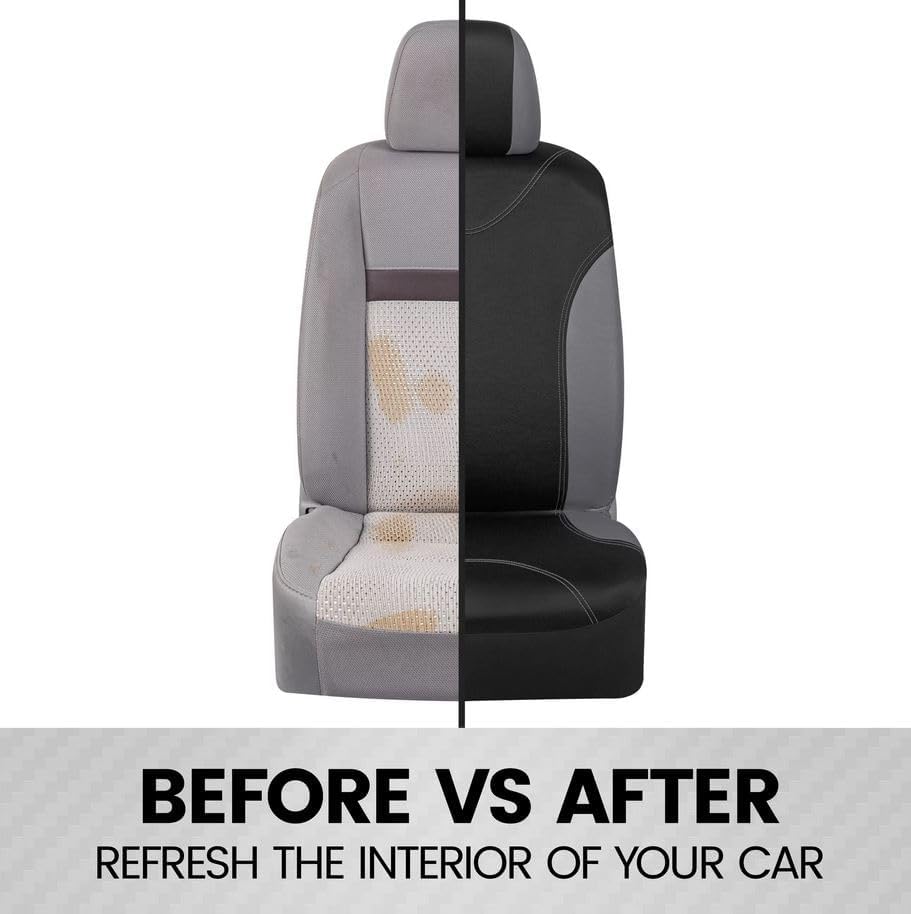 BDK UltraSleek Gray Seat Covers for Cars Full Set, Two-Tone Front Seat Covers with Matching Back Seat Cover, Stylish Car Seat Protectors with Split Bench , Automotive Interior Covers