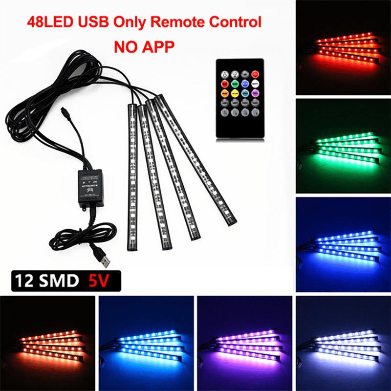 Neon LED Car Interior Ambient Foot Strip Light Kit Accessories Backlight Remote App Remote No Battery Music Control Auto RGB Decorative Lamps