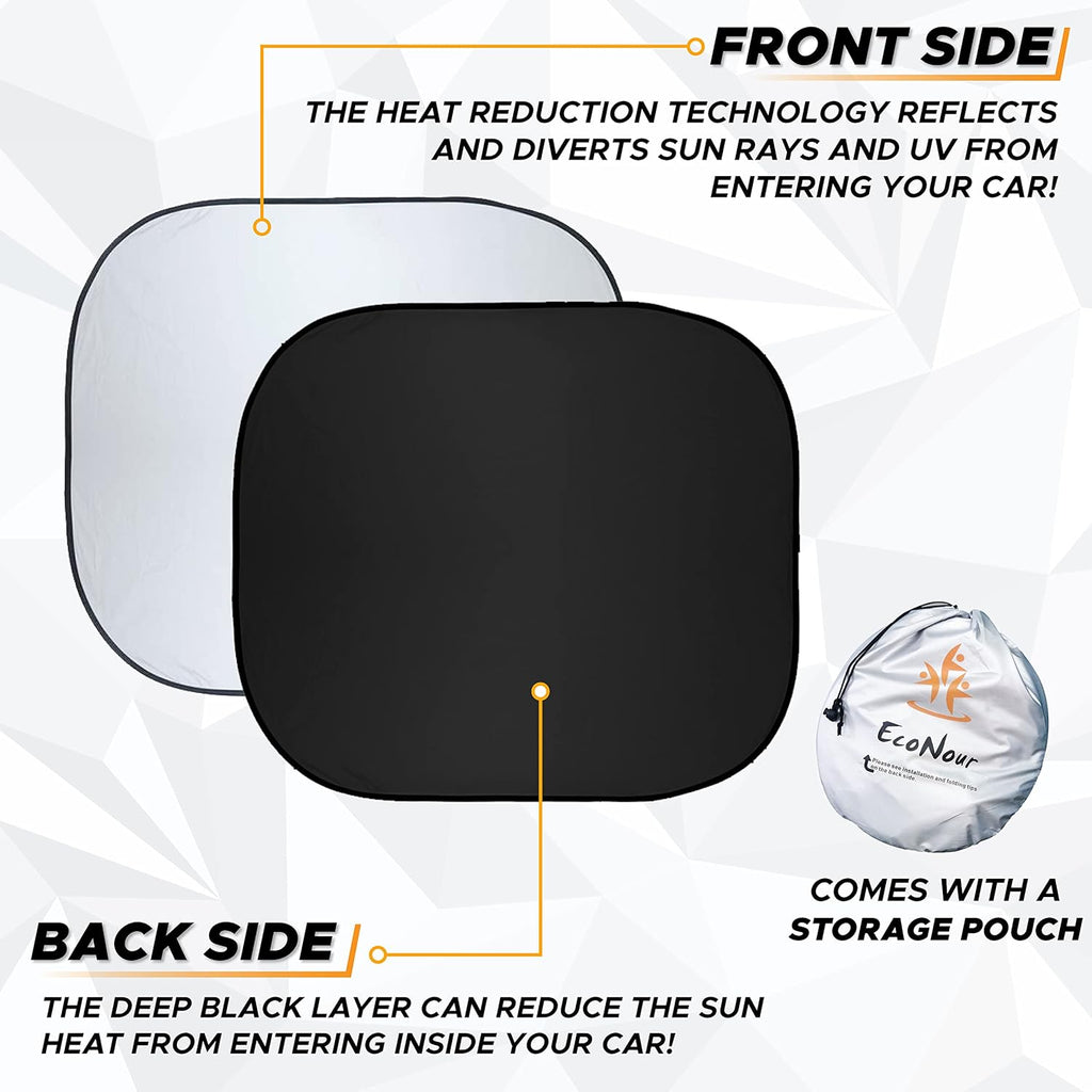 EcoNour 2-Piece Windshield Sun Shade for Jeep, Offers Complete Automotive Sun Protection, Foldable Jeep Windshield Shade Suits Wrangler, Compass, Gladiator &amp; Renegade, (X-Small 18 in x 26 in)